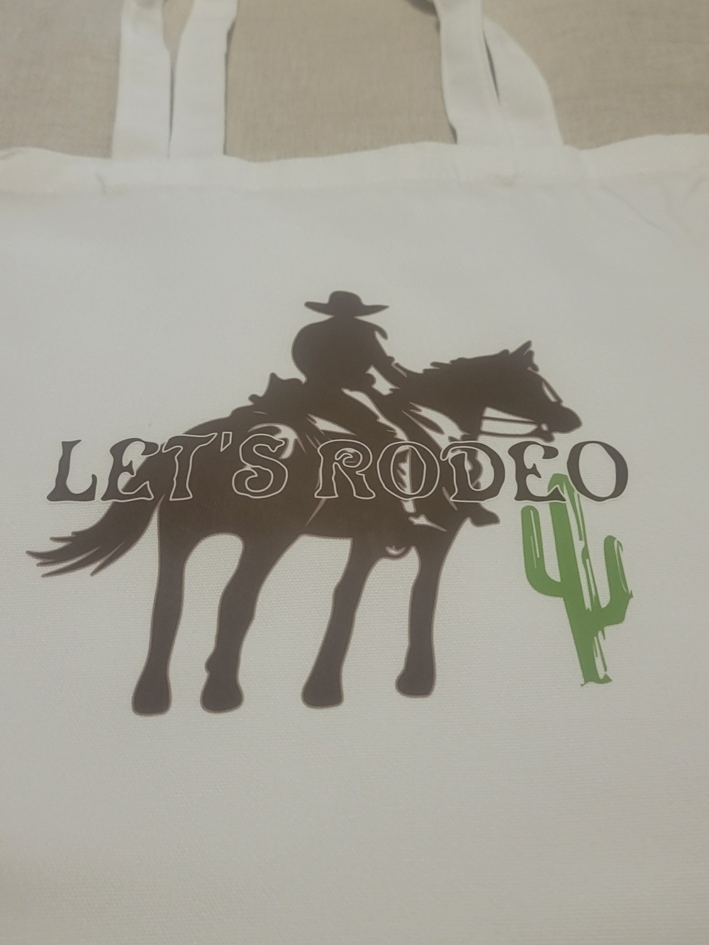 Let's Rodeo Graphic Canvas Tote Bag - White New